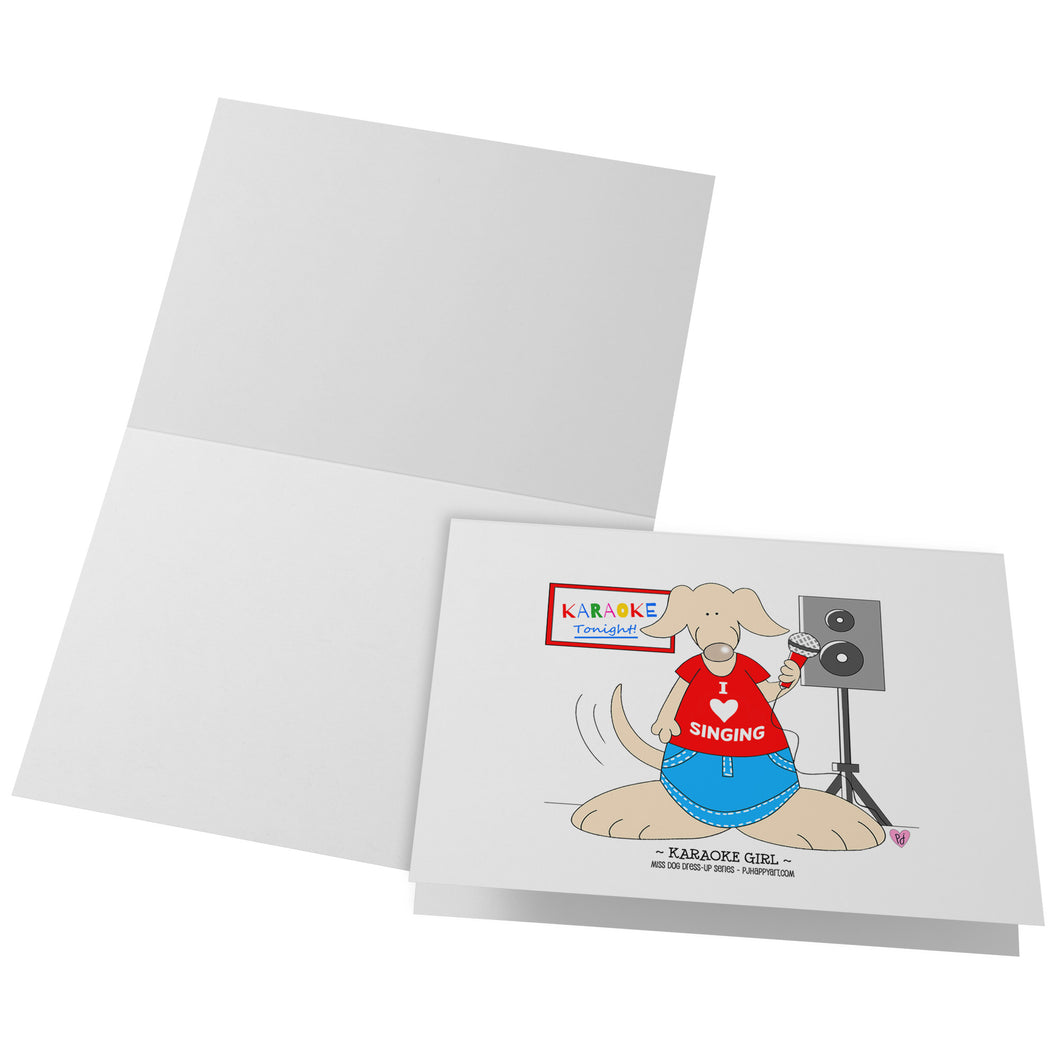 Karaoke Girl Blank Folded Note Cards